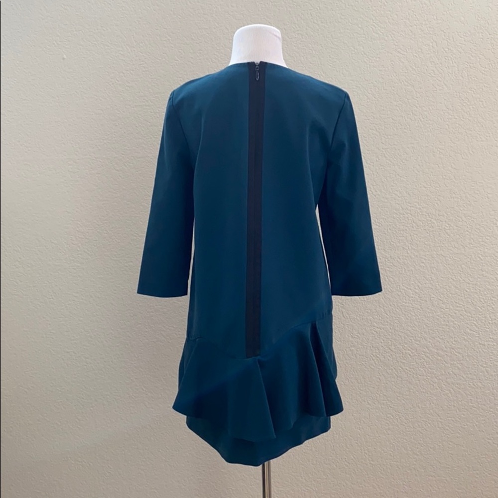 Tibi Designer Ruffle Agathe Layered Dress Zip Stretchy Teal Blue Dressy - Picture 9 of 14